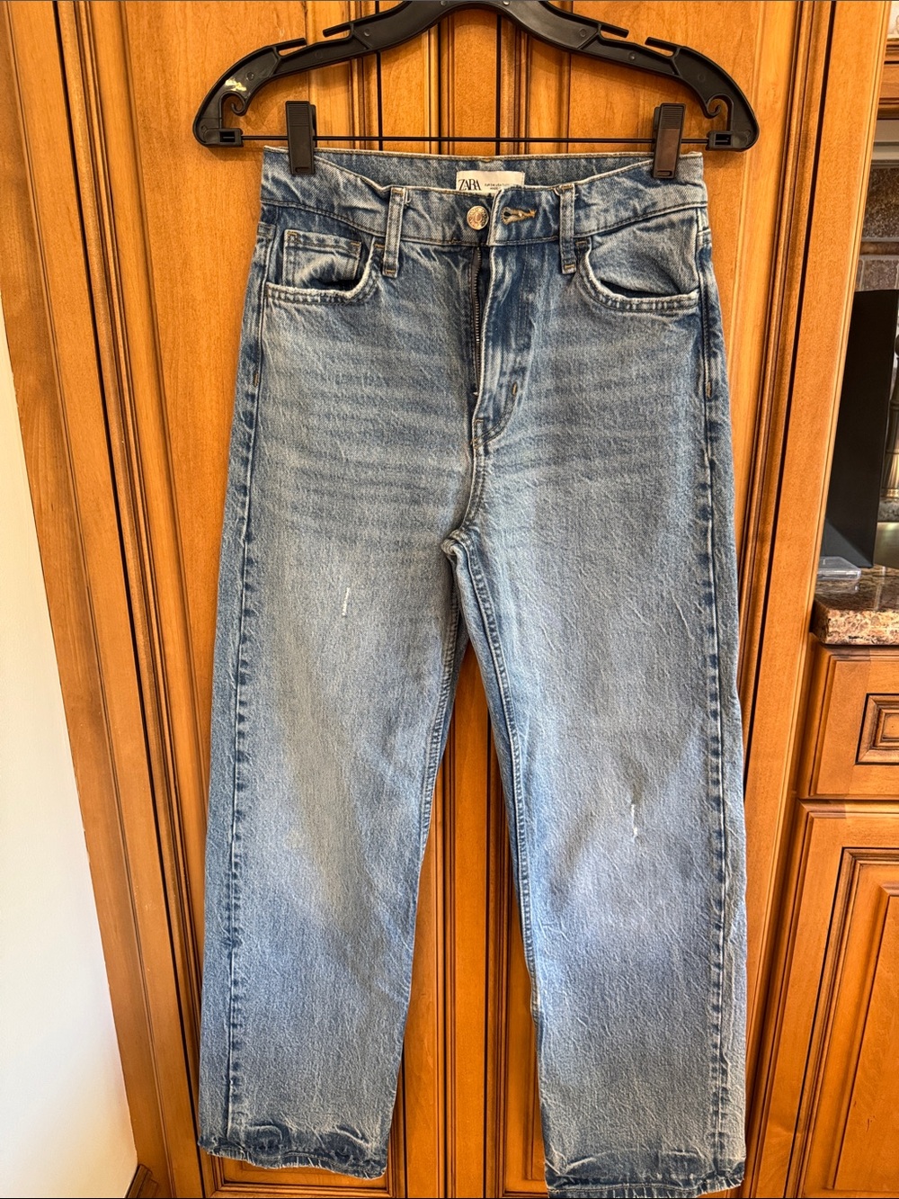 Zara Straight-Leg Jeans in Medium Blue Denim